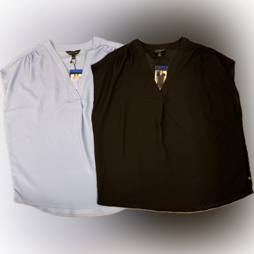 NWT Set of 2 Banana Republic Black and Light Blue Blouses - Large